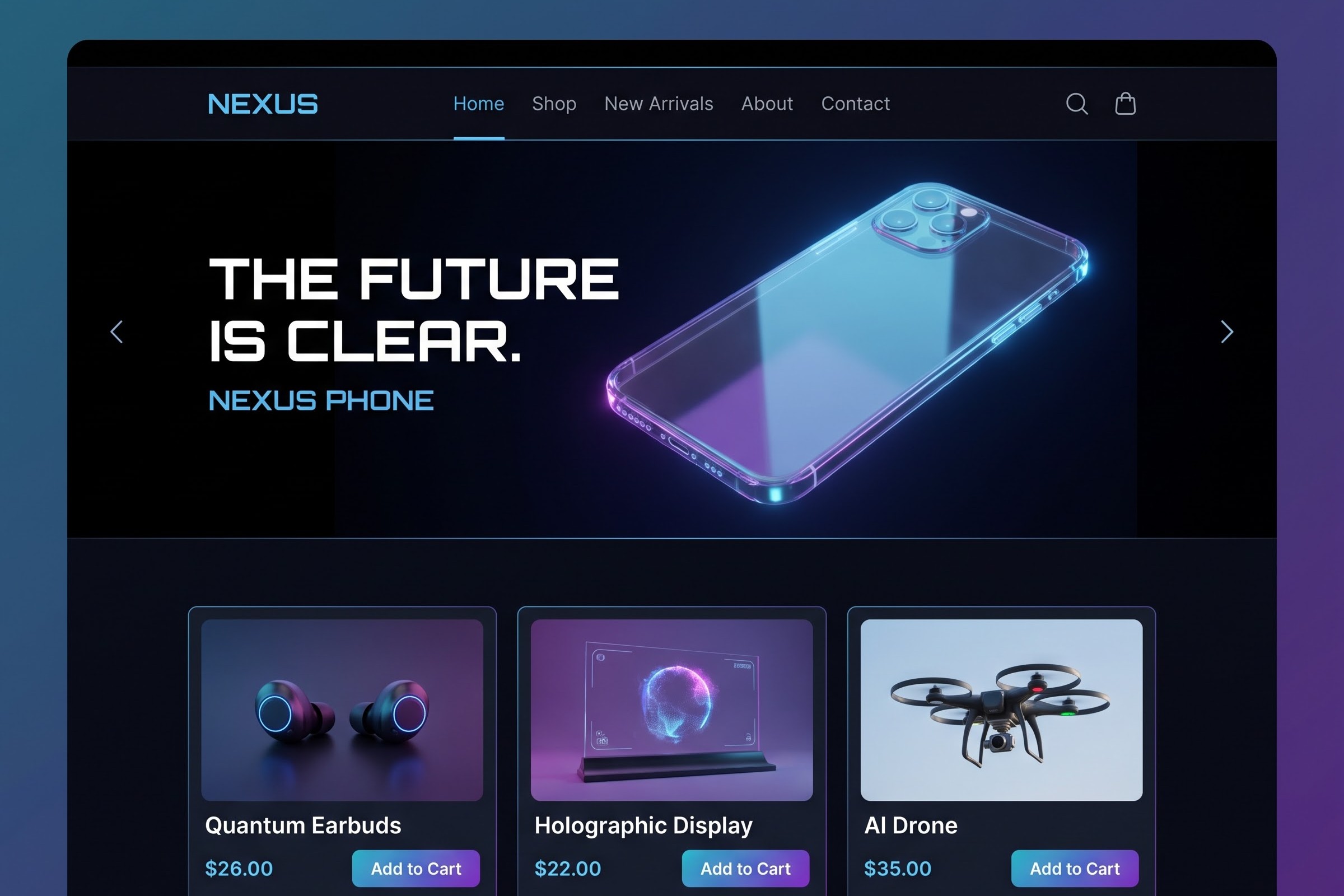Nexus — futuristic tech gadget store